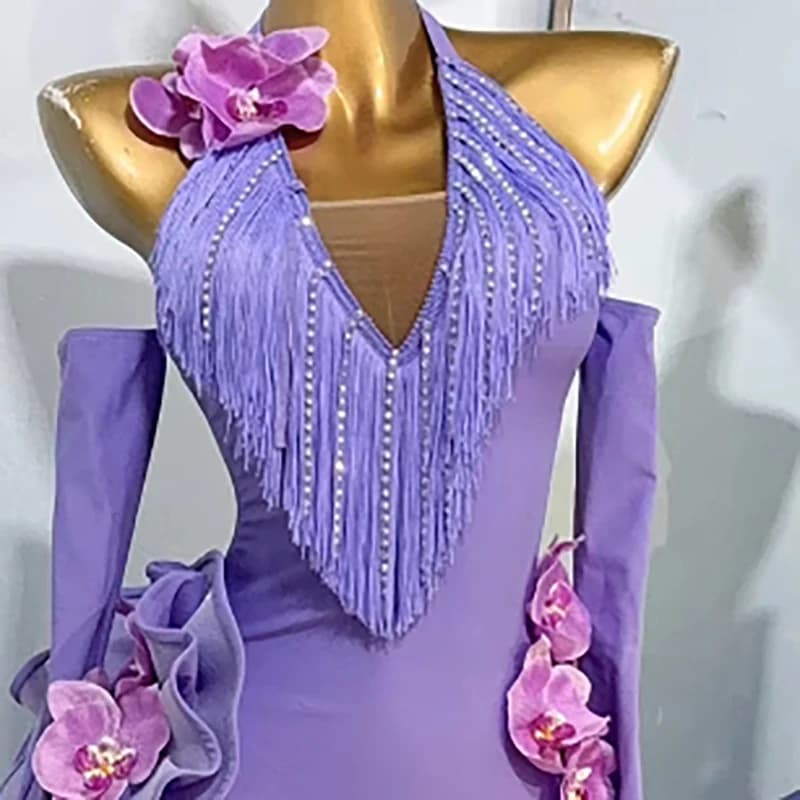 Abito Professionale per Danza Latina, Gonna a Spina di Pesce Viola Personalizzata di Alta Gamma, Costume da Palcoscenico Standard per Tango Femminile