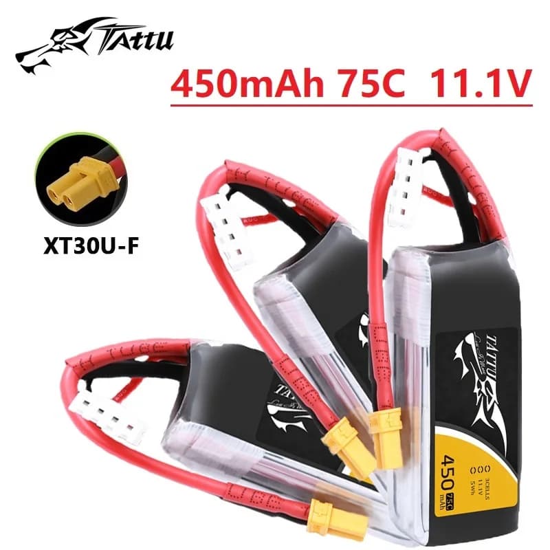 Batteria TATTU 11.1V Lipo 450mAh 75C per RC FPV aereo Quadcopter elicottero Drone parti con spina XT30 batteria 11.1V