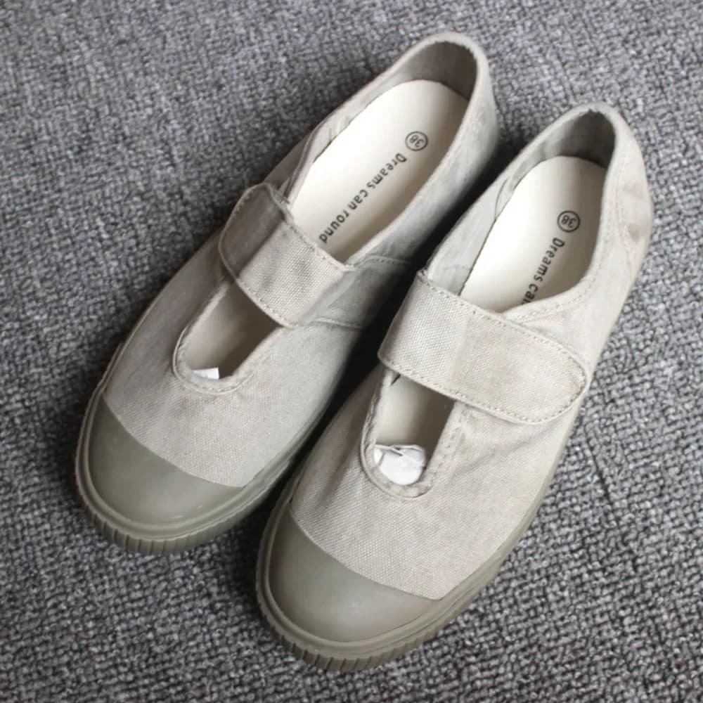 Scarpe Basse in Tela da Donna per Primavera e Autunno 2026, Nuove Mary Jane Casual con Nastro Adesivo, Scarpe Comode Senza Lacci