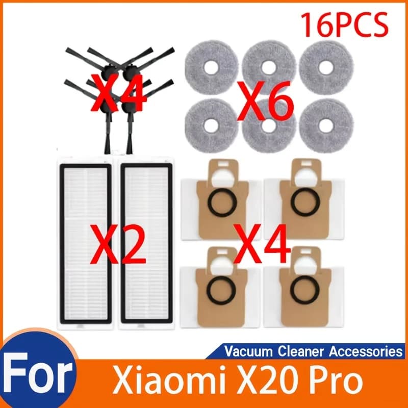 16‑Pack Replacement Accessories Kit Compatible For Xiaomi Robot Vacuum X20 Pro, X20 Max