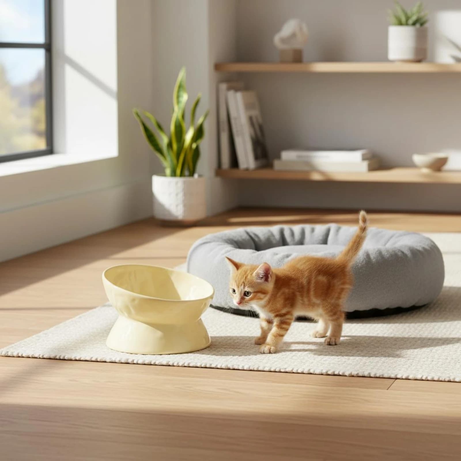Tilted Dog Dish Anti-Tipping Tilted Ceramic Bowl Ceramic Cat Bowl Easy to Clean Raised Pet Food Dish Non-Slip Base