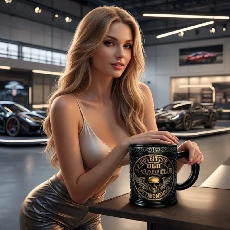 3D Resin Coffee Cup in Skull Shape with Ali and Stainless Steel Coating, Vintage Gothic Beer Bushing for Motorcyclists, Fun Gift for Men's Pension