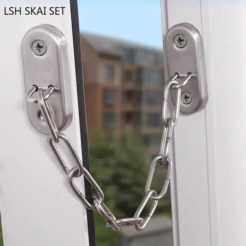 Catena di sicurezza in acciaio inossidabile per porte e finestre, blocco limitatore per finestre a battente, catena anti-salto per finestre di hotel, blocco di sicurezza per bambini, corda anticaduta