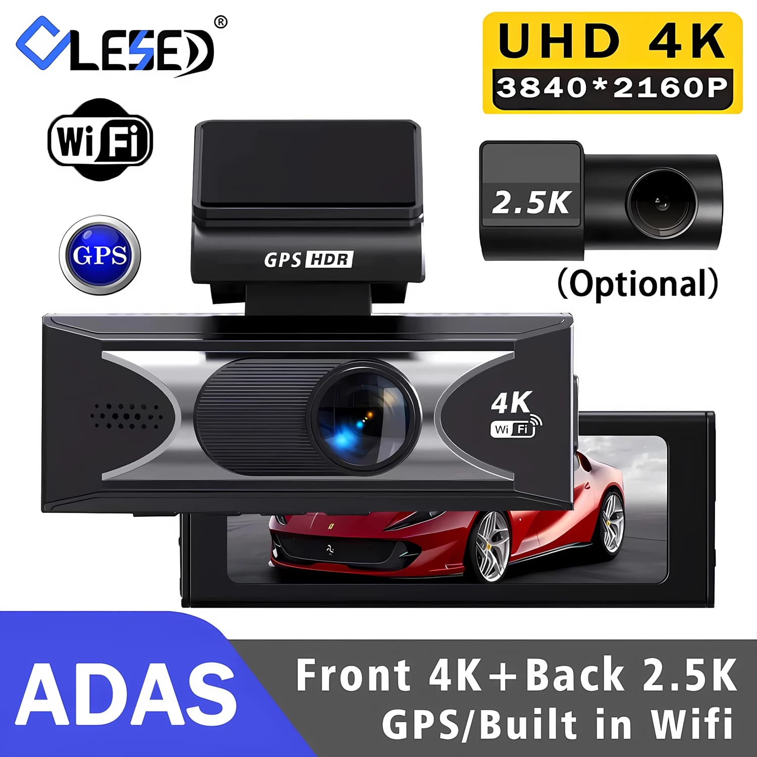 ADAS 4K Dash Cam GPS integrated front 4K rear 2.5K DVR video recorder 24H night vision Dash Cam car camera for black box