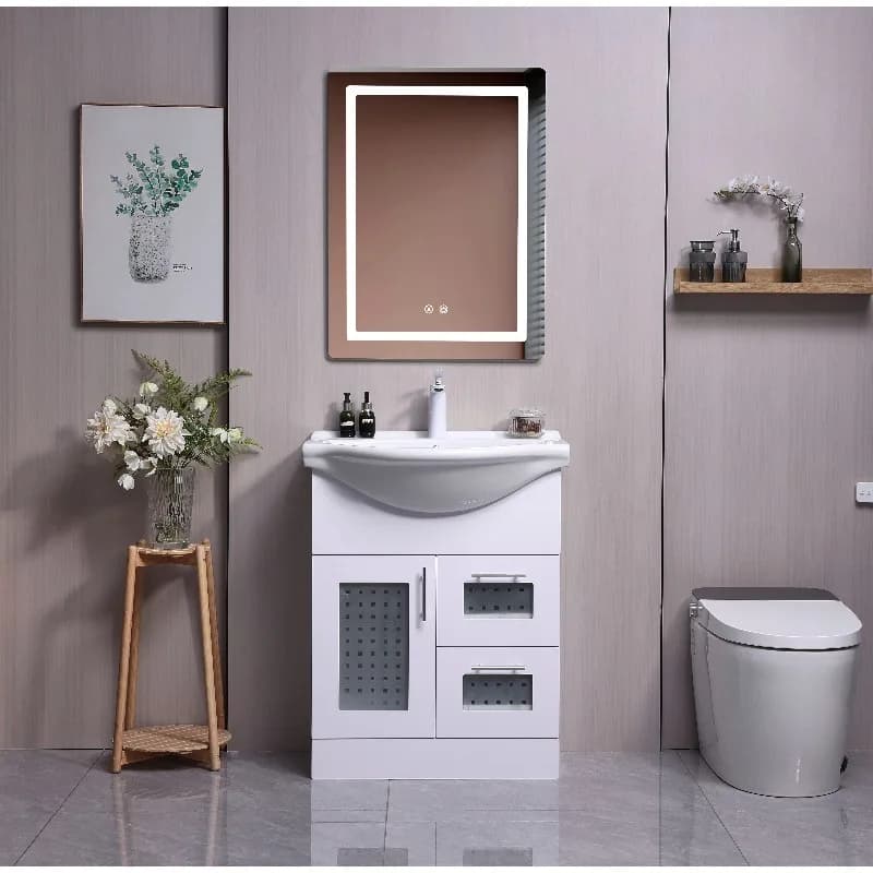 Mobile da bagno dal pavimento al soffitto in stile moderno Specchio intelligente Vanity da bagno con lavabo Set di mobili Vanity