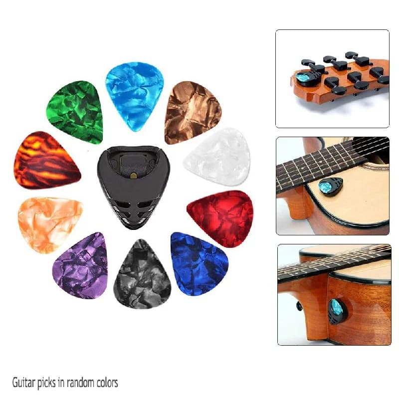 (Random Color) 10/50Pcs Guitar Picks & Guitar Pick Holder Set For Acoustic Guitar Electric Guitar Bass Ukulele Stick-on Holder