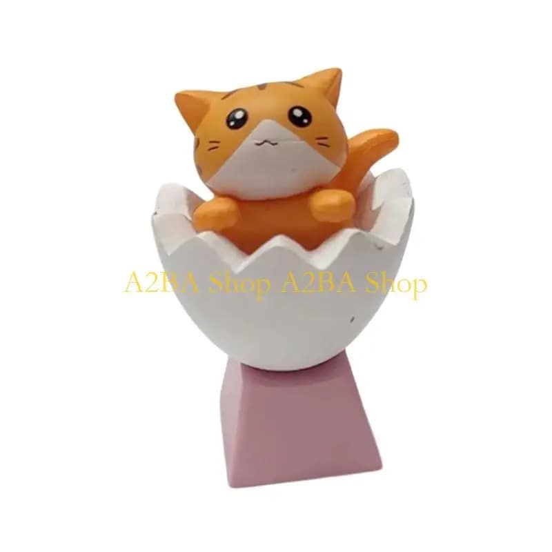 A2BA Fun Eggshell Kitten Shaped Keycap Handmade Gaming Accessory Compatibles Crossed Stem Mechanical Keyboards Keycaps 1PC