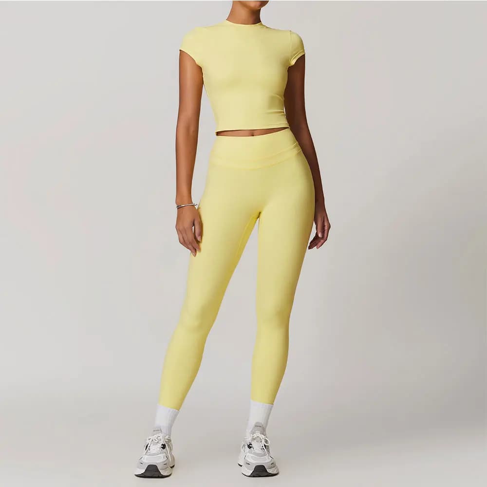 JUREN Tuta da yoga 2 pezzi Set sportivo da donna Set da palestra ad asciugatura rapida Tuta da donna Corsa da allenamento Maniche corte Abbigliamento sportivo da yoga