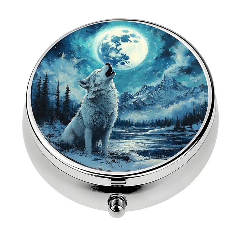 1 Wolf and Moon Metal Pill Box - 3-Compartment Locking Lid Medicine Organizer, Portable Capsule Box with Wolf Howl, Moon, and Northern Design - Ideal Gift for Travel, Camping, and Vitamins (Suitable for Men and Women), Pill Organizer, Handbag Medicine Box, Small Pill Box, Medicine Storage Box, Handbag Medicine Box, Pill Organizer, Medicine Box, Vitamins and Health Supplements, Travel Pill Organizer, Small Pill Box, Pet Medicine Box, Christmas Pill Box, Medicine and Storage Organizer, Weekly Pill Organizer, Pill Box Organizer, Weekly Pill Organizer, Pill Organizer, Travel Pill Box, Medicine Pill Organizer, Pill Box