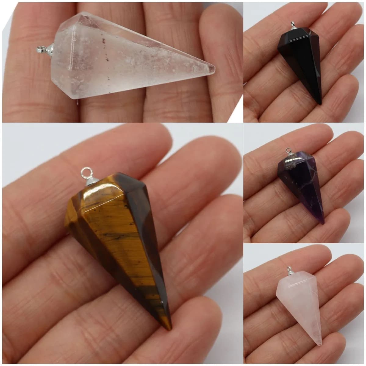 Ciondolo in cristallo curativo con pietra naturale a forma di pendolo, ametista, occhio di tigre, pietra, agata, Reiki, per accessori gioielli fai da te, regalo
