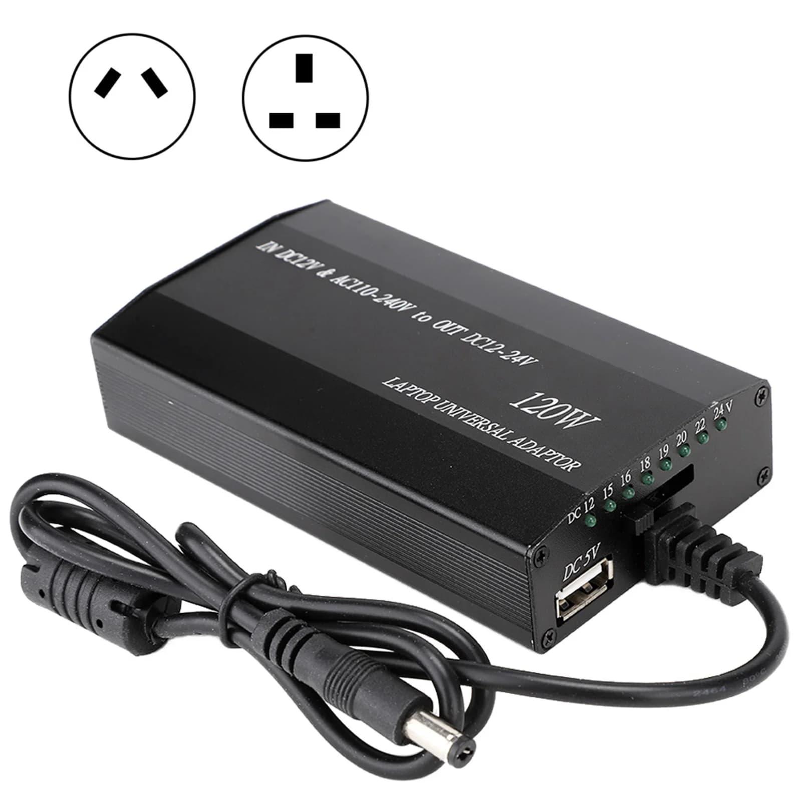 Potente adattatore universale per laptop da 120 W per uso domestico in auto con 8 punte CC Compatibilità di dispositivi multipli Ricarica da viaggio portatile