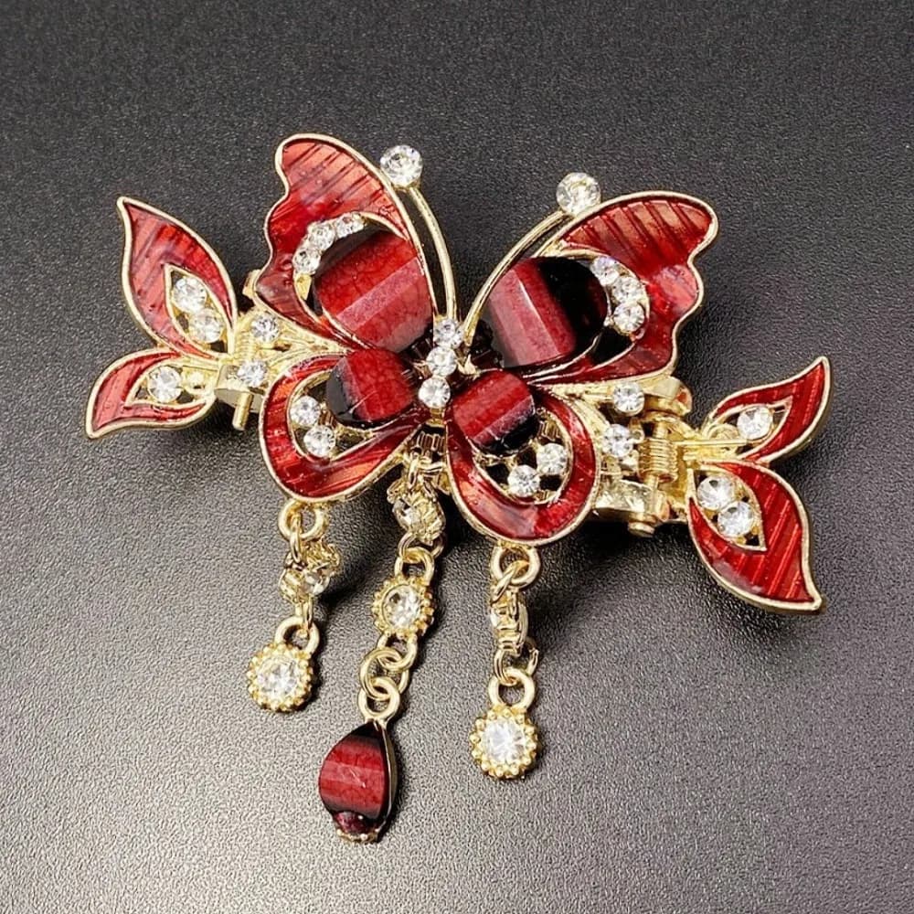Elegant Design Rhinestone Butterfly Hairpin Ethnic Style Tassel Decoration Butterfly Tassel Hair Clip Small Size