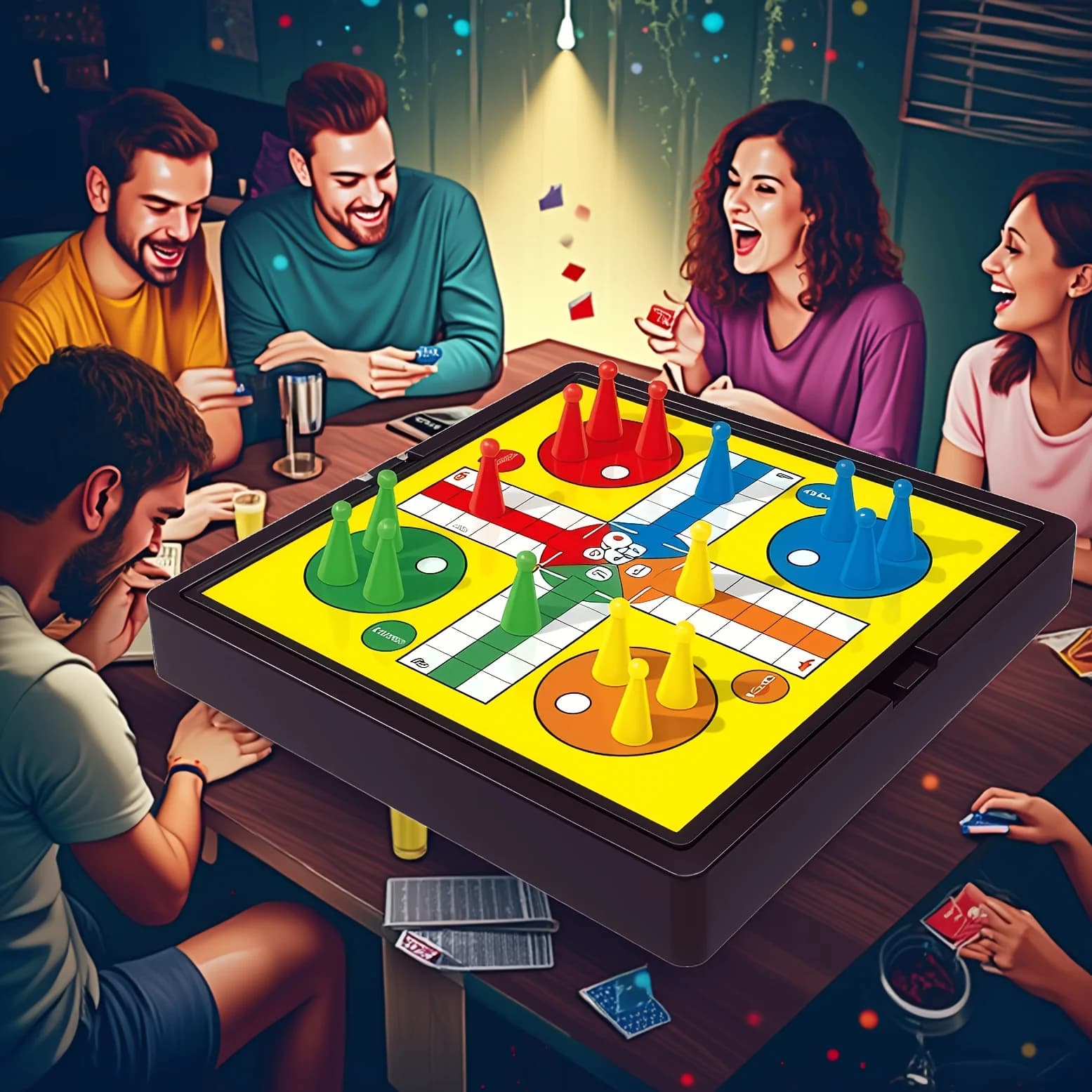 Ludo Portable Flying Chess Board Game for Family Camping Team Building Party 2-4 Player Interactive Game Set for Travel