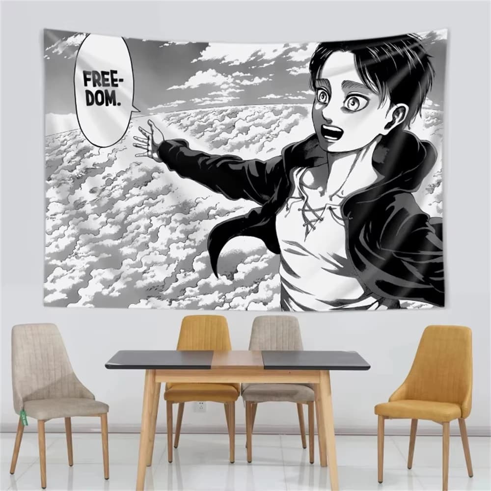 Eren Yeager Freedom Tapestry – Attack On Titan Anime Manga Wall Art for Kawaii Room Decor
