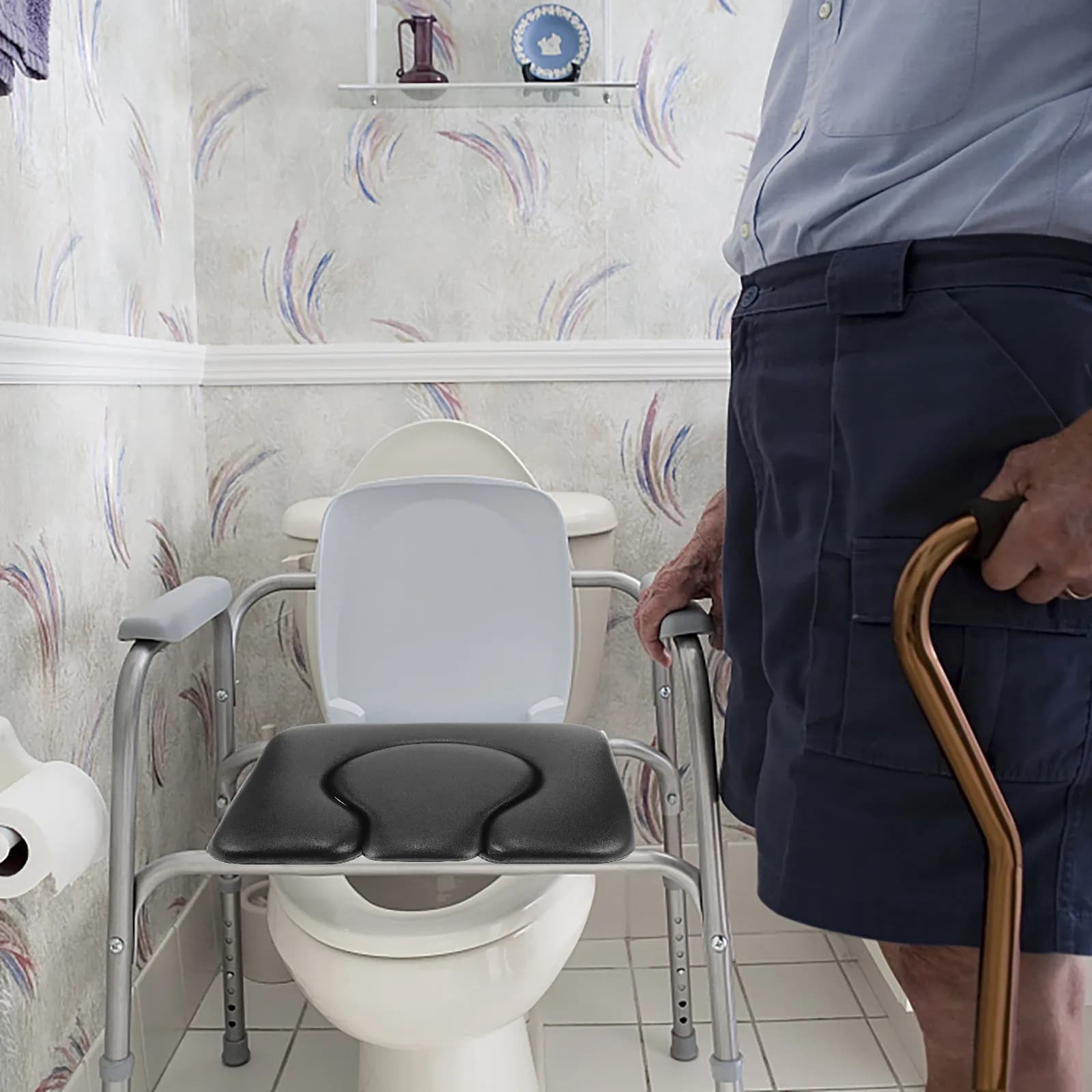 Cuscino per sedile WC per disabili, per sedia comoda, rimovibile, lavabile, design ergonomico con foro, per alleviare la pressione, confortevole