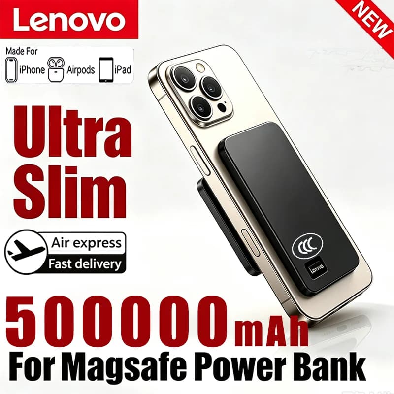 2027 Lenovo 3 in1 Magnetic Power Bank 500000mAh Wireless 22.5W Slim PowerBank External Battery for MagSafe for iPhone Samsung