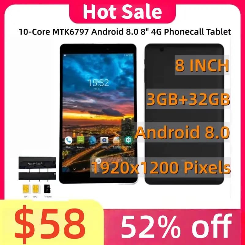 Tavoletta Phonecall 10 Core MTK6797 Android 8.0 8" 4G 1920x1200 Pixel 3 GB RAM 32 GB ROM WIFI GPS Bluetooth 4.2 Doppia scheda SIM