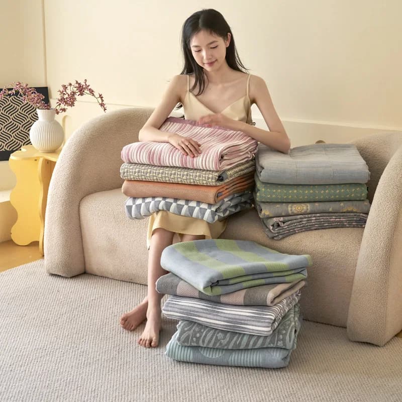 Coperta in Mussola di Cotone Stile Nordico, Doppio o Triplo Strato, Leggera per Letto e Divano, Asciugamano Estivo per Pisolino