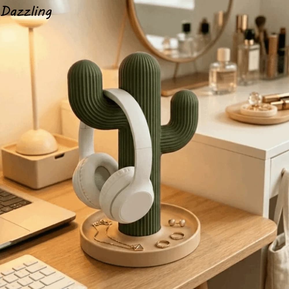 Durable Green Cactus Storage Ornament Multi-Functional 3D Printed Earphone Watch Holder Dorm Decor Simple Headphone Stand Office