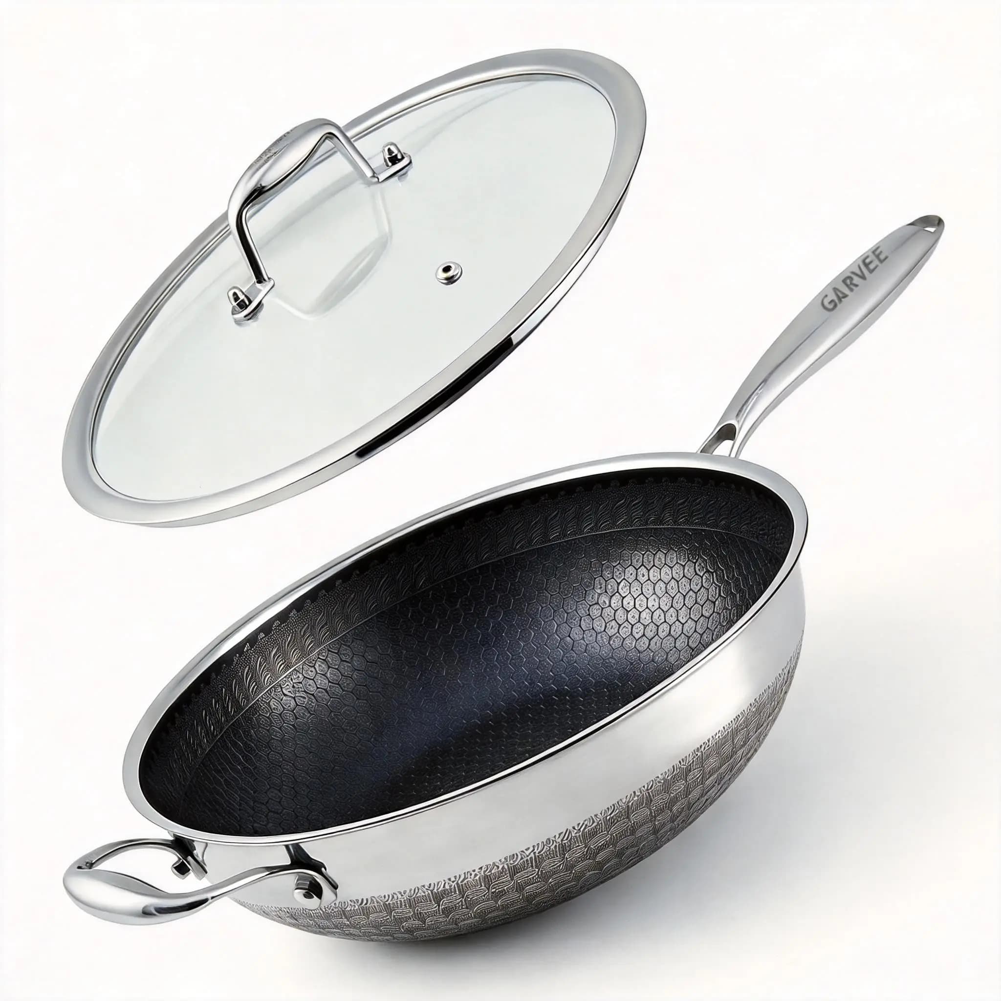 12-inch stainless steel Wok, 4L anti-stick pan with Snowclad Technology, Induction Cooking Pen with Free Cover