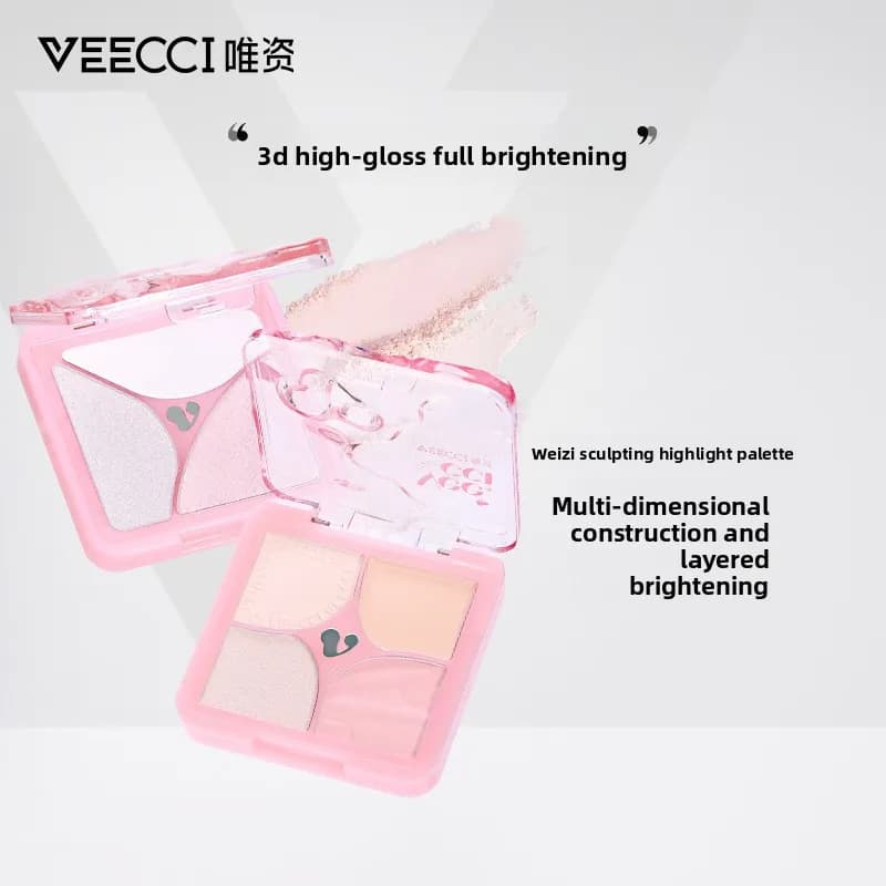 VEECCI Mood Trio Blush Expansion: Quad Blush Illuminante per Guance, Colore Naturale Dolce, Lunga Durata, Resistente al Sudore, Anti-sbavatura