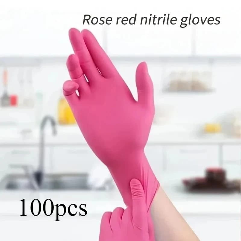 Guanti monouso in nitrile fucsia da 100 pezzi senza lattice per la movimentazione degli alimenti Pulizia domestica Estetista Design antiscivolo durevole