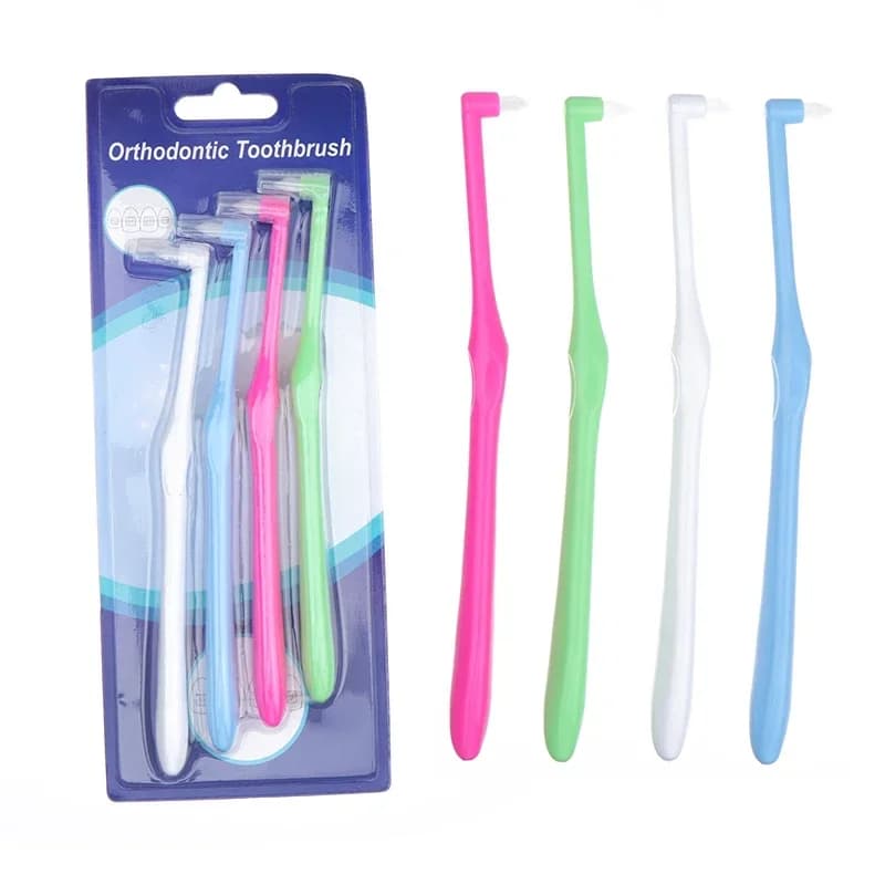 4 Spazzolini Interdentali Ortodontici a Testina Singola, Morbidi, per Pulizia Denti, Strumento per Igiene Orale, Testina Piccola, Setole Morbide, per Impianti, Adulti