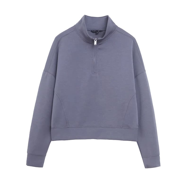 Loose Fit Long Sleeve Hoodie Casual Sportswear Women's Running Top Stand Collar Polyester Viscose Spandex Blend Pure Color