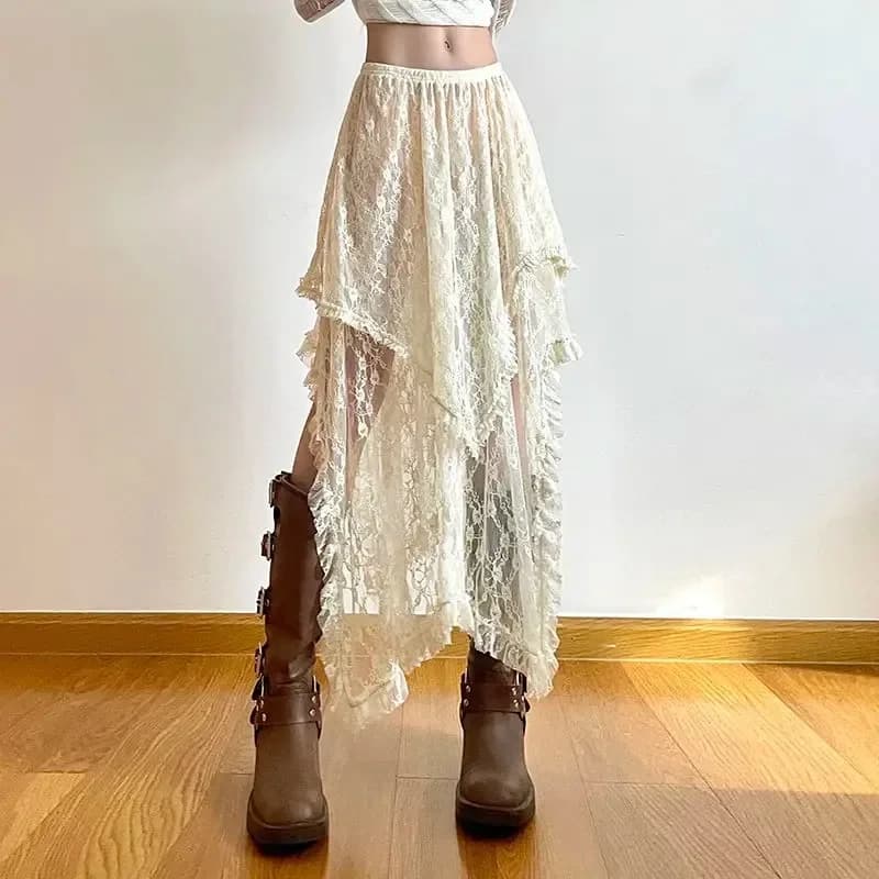 Asymmetric skirts in lace summer clothing woman Soft All-match Chic Streetwear Y2k Trendy Korean style loose Ladies Party Faldas