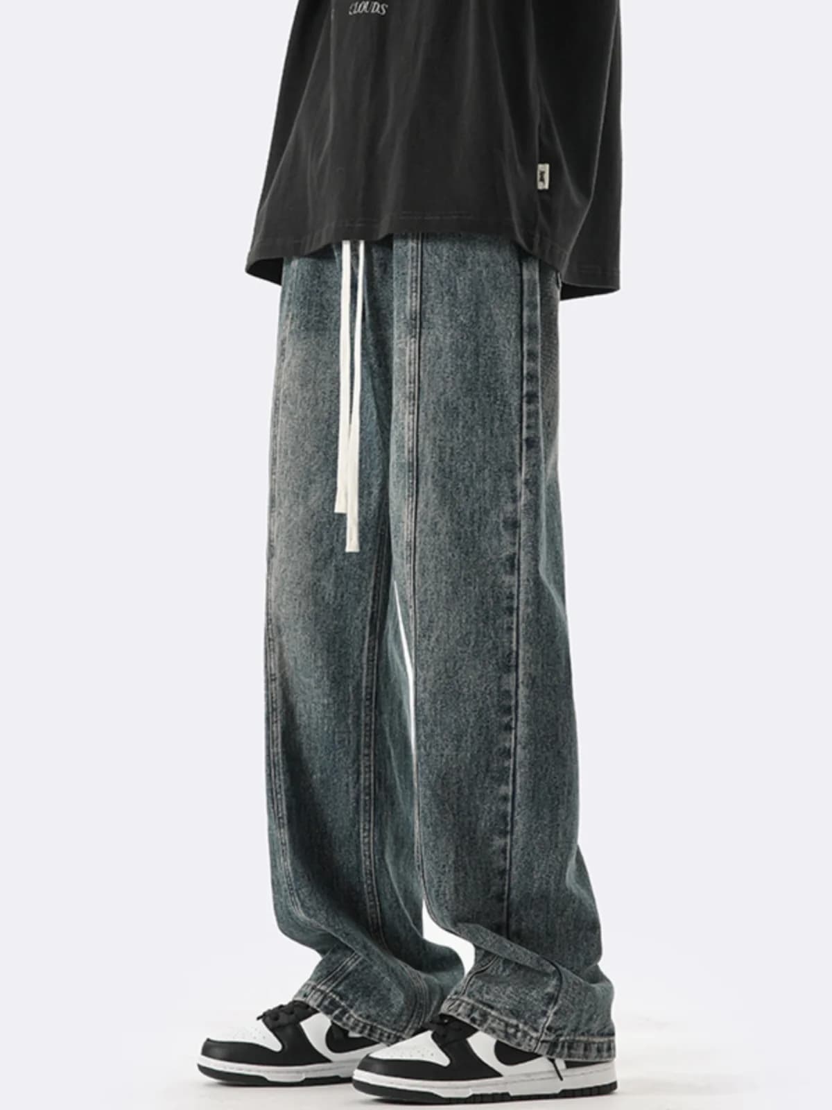 Retro American Denim Jeans Men's Spring Autumn Loose Wide Leg Long Pants Washed out Style High Street Trend Youth Wear