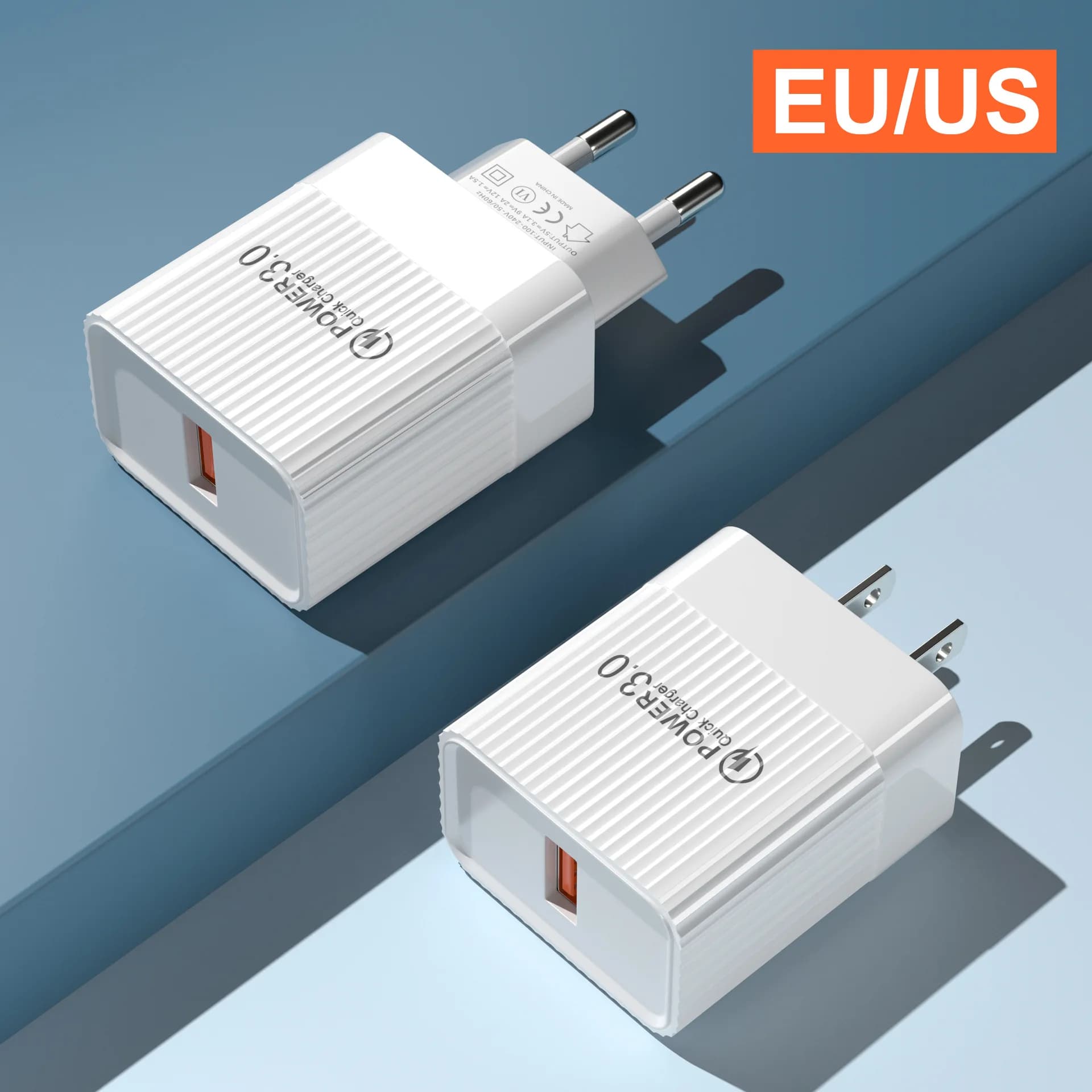 Caricabatterie da parete USB 20W a ricarica rapida QC 3.0 per cellulari Huawei Samsung con cavo Micro USB, caricatore a ricarica rapida con spina EU/US
