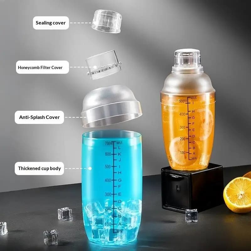 2Pcs Cocktail Shaker 500/700/1000ml Scale Jigger Strainer Wine Drink Mix Tumbler Professional Bar Tool Set