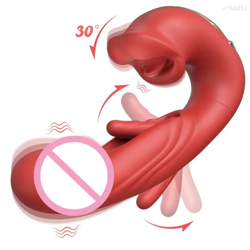 Vibratore telescopico con stimolazione clitoridea a forma di lingua, massaggiatore per il punto G, masturbatore, giocattoli sessuali per adulti.