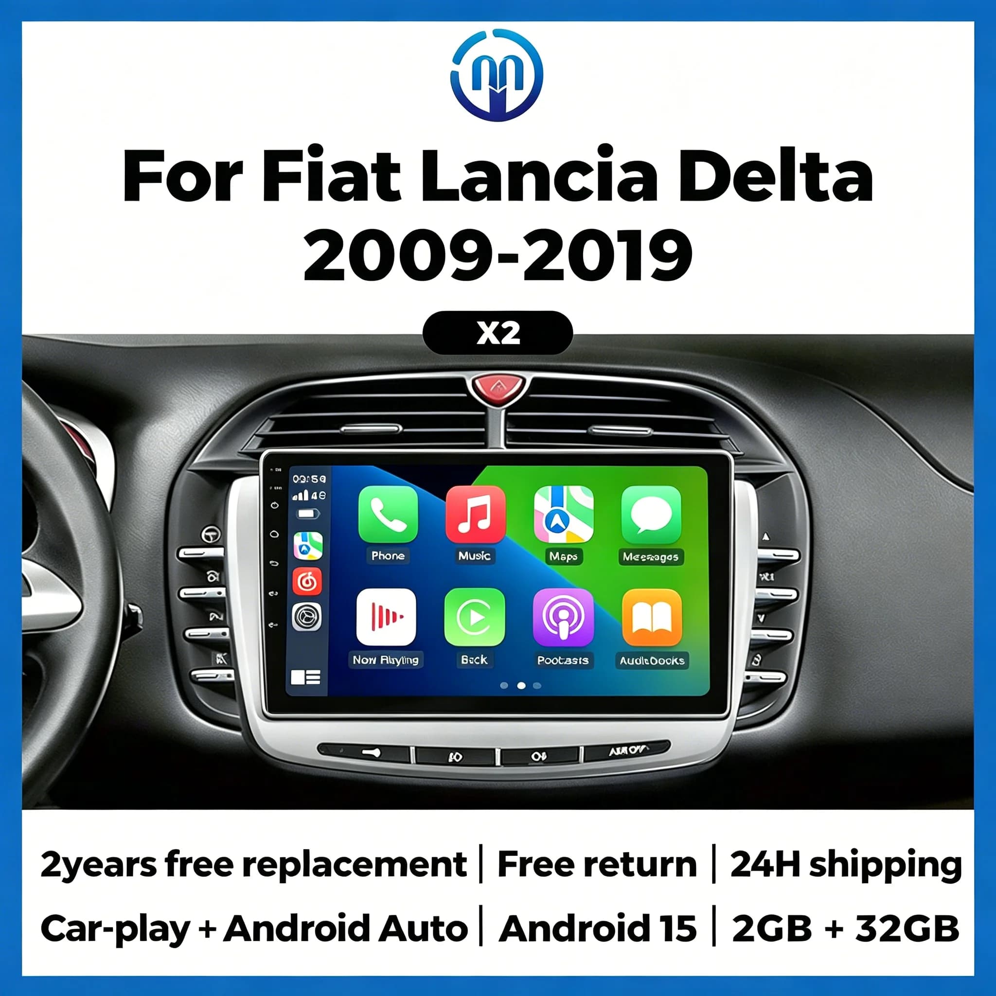 Wireless Carplay Android Auto Car Radio For Fiat Lancia Delta 2009 - 2019 Multimedia Player GPS Autoradio Stereo RDS WIFI Screen