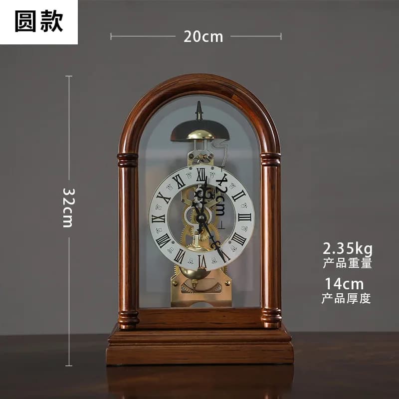 Luxury Mechanical Clock Wood Retro Silent Desk Clock with Pendulum Metal Vintage Desktop Chiming Clocks Clockwork Aesthetic Gift