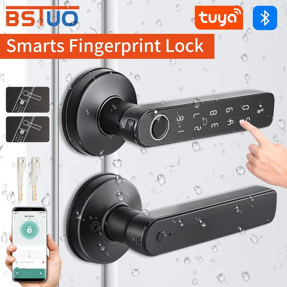 Tuya Bluetooth Smart Door Lock, Blocco delle impronte digitali, Maniglia per serratura digitale con password Modi di sblocco multipli Gateway WiFi opzionale