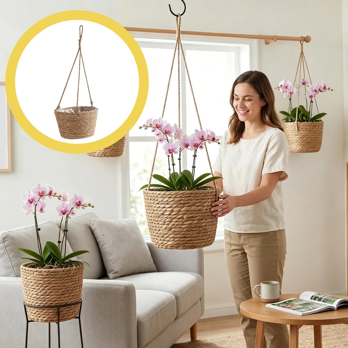 Straw Flowerpot Hanging Basket Planters Pots Plants Gardening Outdoor Decoration Brackets Supplies Flower Garden & Pot Plant