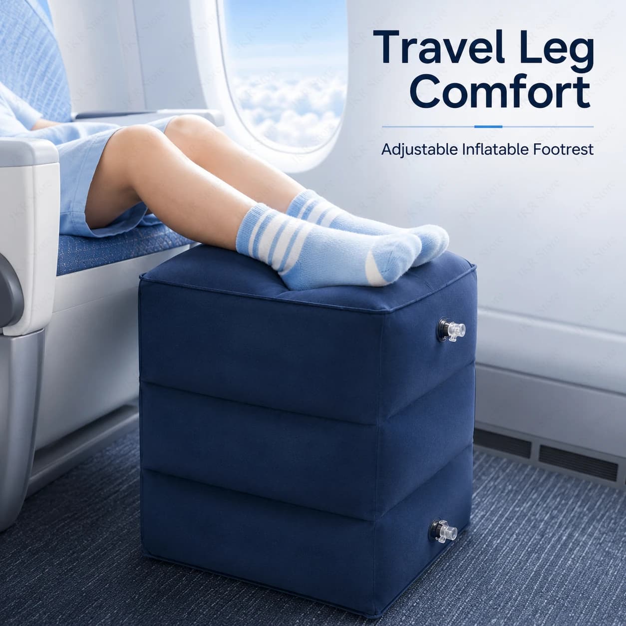 Kids Airplane Footrest Pillow Inflatable Travel Foot Pad Sleeping Rest Cushion for Car Bus Flight Camping Long Journey