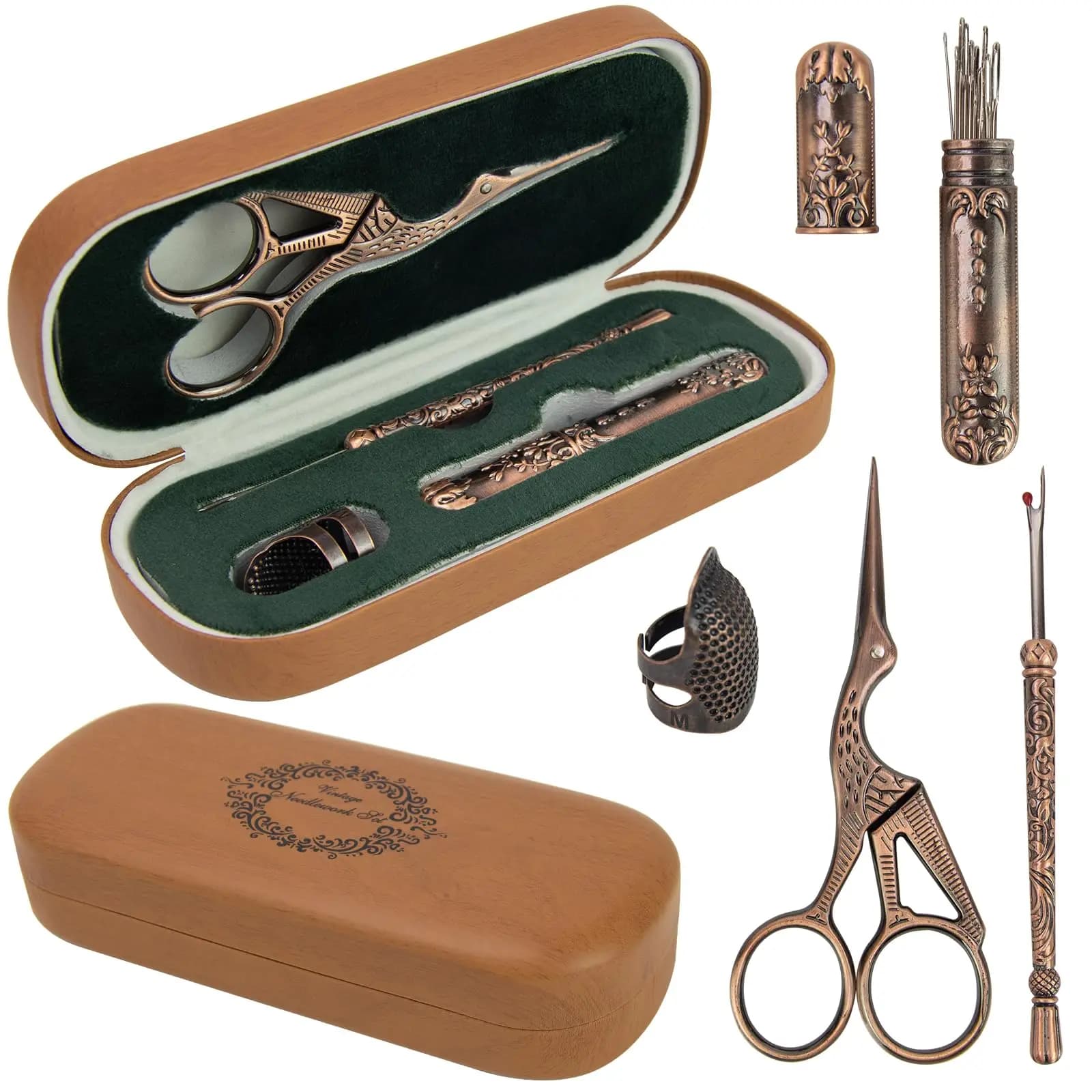 Kit da cucito vintage in custodia per occhiali con avvolgicavo e ago di posizionamento Set completo per tutte le tue esigenze di cucito Accessori