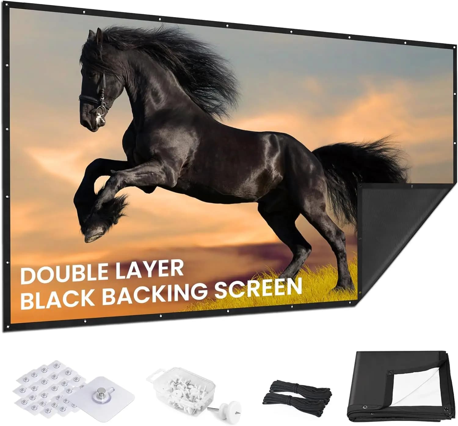 Schermo per proiettore da 60 pollici con retro nero per home theater e cinema all'aperto, pieghevole, lavabile, senza pieghe, 16:9