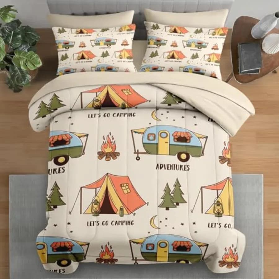 Set Copripiumino Estivo per Campeggio e Camper, 7 Pezzi, per Adulti, Set Lenzuola con Lenzuolo con Angoli e 2 Federe