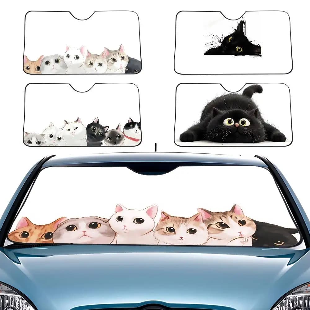 Gatto in bianco e nero Parasole per auto Parabrezza Visiera per finestrino anteriore 70x130 cm Visiera parasole Protezione solare Plaid Regalo Novità Auto