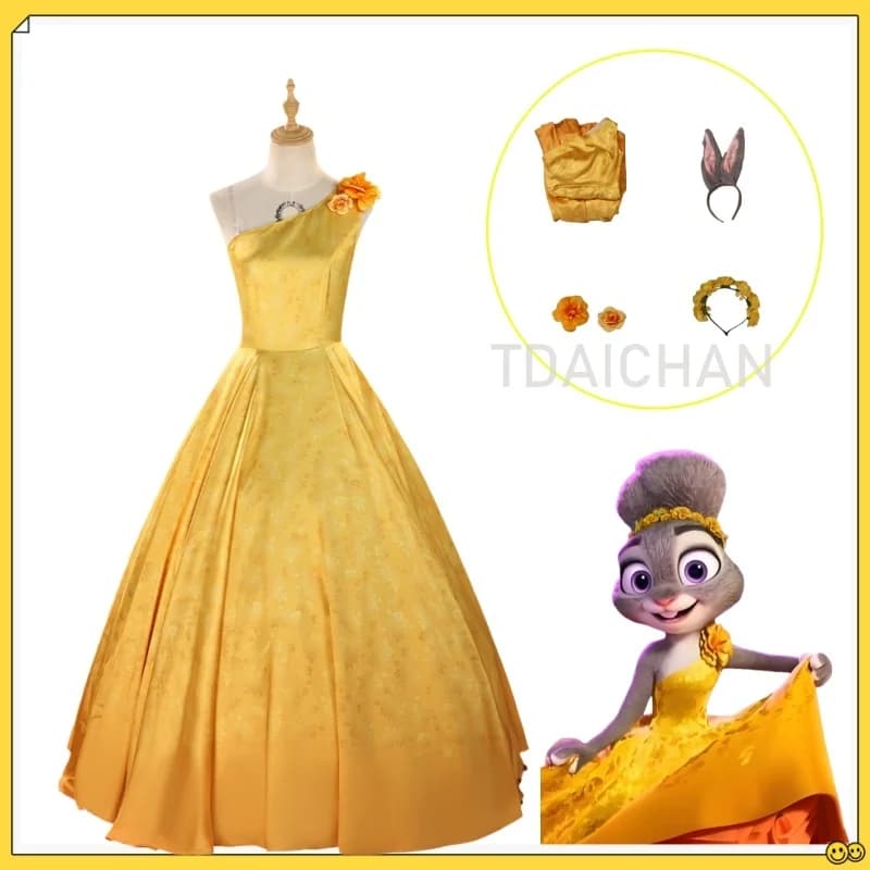 Judy Costume Cosplay Judy 2 Abito giallo Coniglio Uniforme Halloween Carnevale Festa Abiti natalizi Donne Ragazze Scherzi 4 pezzi / set