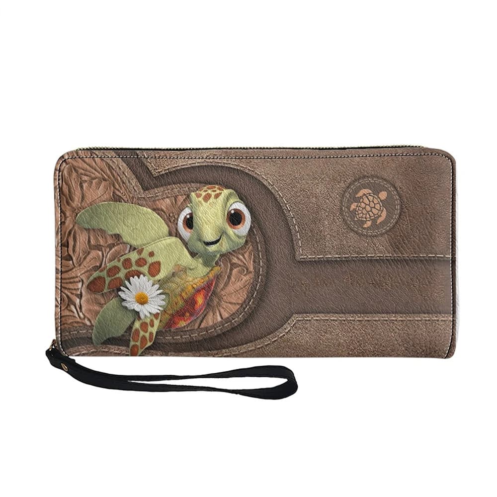 Funny Wallets with Turtle Shape Hinge Hawaiian Navy, Women's Long Leather Wallet, Fashion Pouch with Custom Name