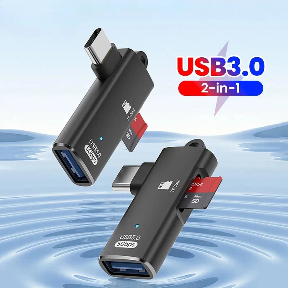 2-in-1 USB 3.0 Type C OTG Card Reader Adapter SD TF Memory Card High Speed Transfer Reader for iPhone 15 16 Samsung Huawei PC