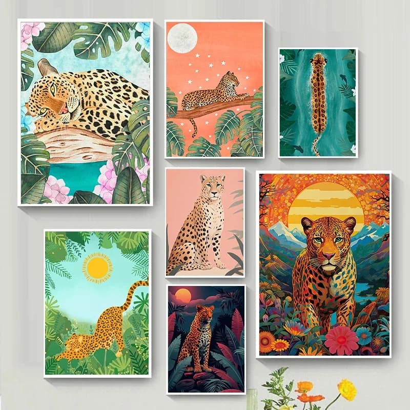 Retro Colorful Summer Jungle Beast Animal Leopard Art Posters Canvas Printing Living Room Bedroom Walls Home Decoration Paint