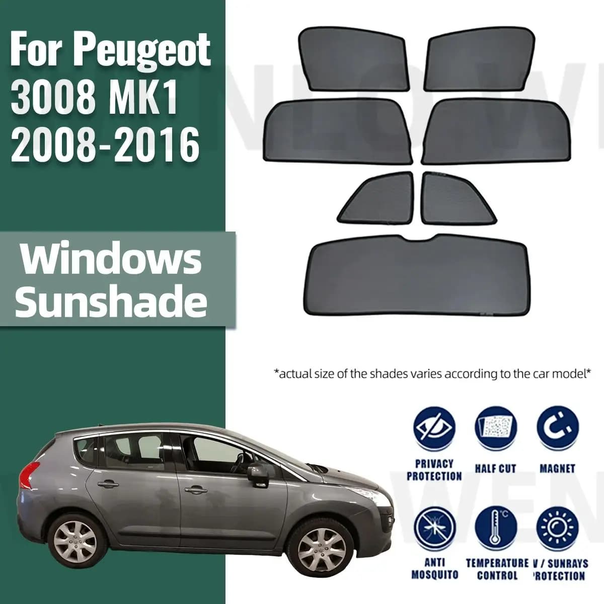 Per Peugeot 3008 MK1 2008-2016 Tendina Parasole Magnetica per Auto, Protezione Parabrezza Anteriore, Tenda per Finestrino Posteriore, Parasole Laterale per Bambini