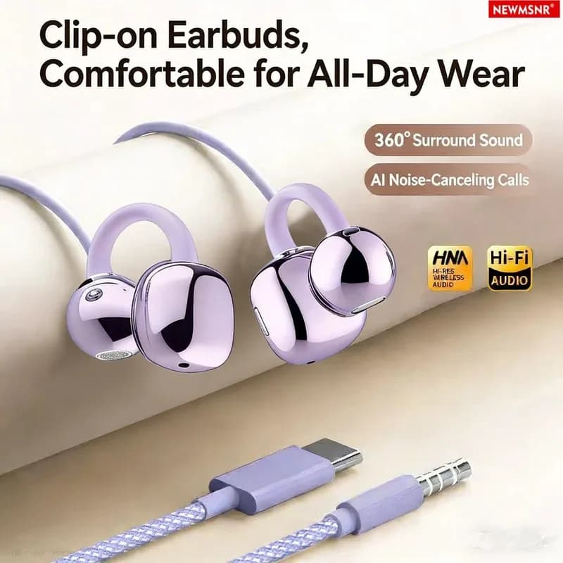 Headphones with C-type clip and 3.5 mm jack, with wired control, HIFI sound, sports headphones, HD microphone headphones for Samsung