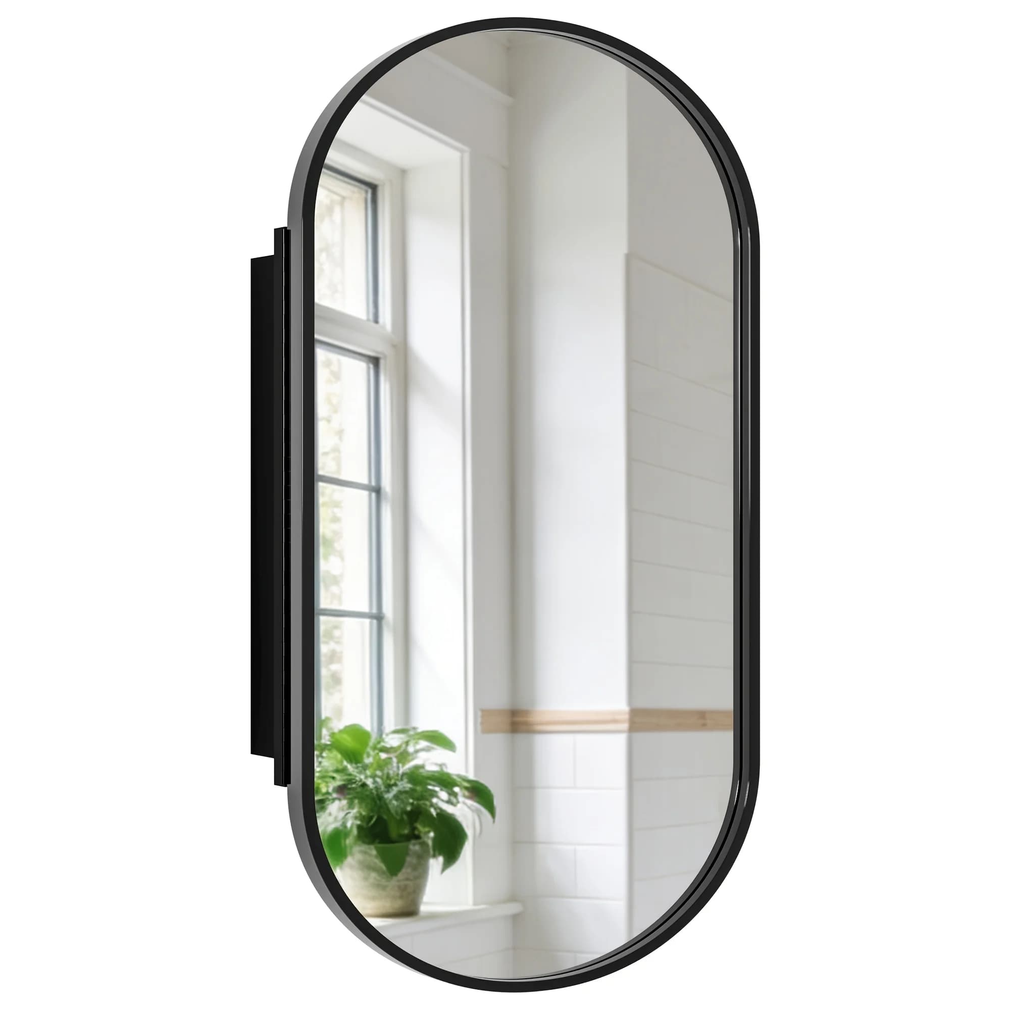 Modern Wall-Mounted Vanity Mirror with Built-in Shelves – 31.7 x 19.6 Inch Frameless Design for Bathroom Space Optimization