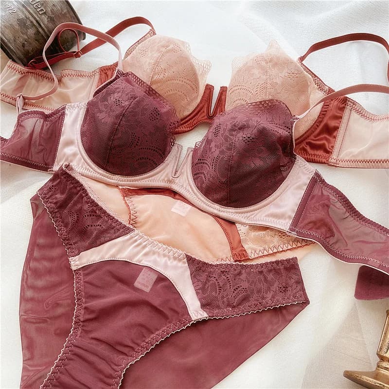 Intimo donna estivo Set reggiseno push up sexy in pizzo con scollo a V profondo Comodo intimo Bralette femminile Plus Size Sottile CC EE Cup Lingerie
